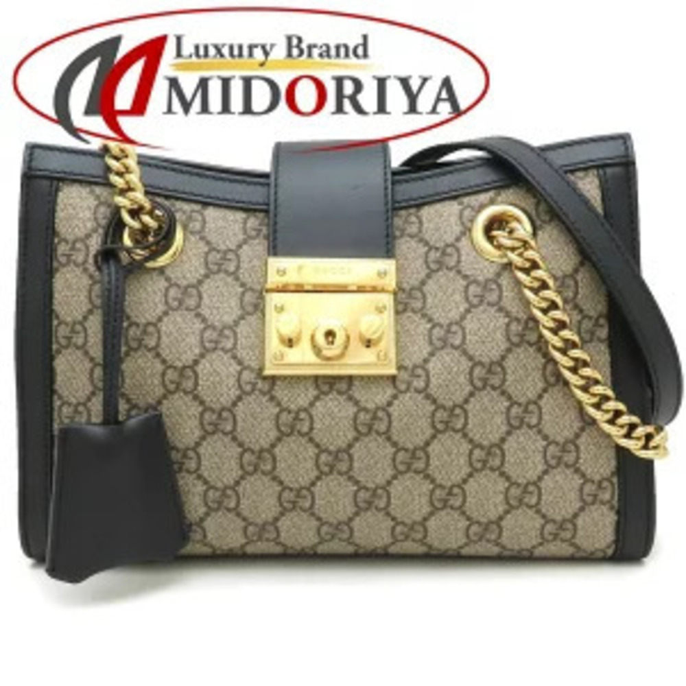 GUCCI Padlock Tote Shoulder Bag GG Supreme Canvas Leather Beige Black